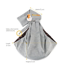 Load image into Gallery viewer, Furry Fido Classic Grey Pet Sling dimensions and safety collar hook for added security
