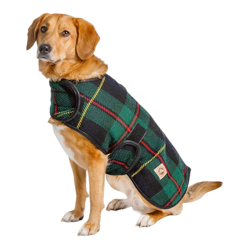 Dog wears Navy, Red, and Green Classic Plaid Blanket Dog Coat