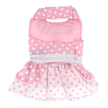 Load image into Gallery viewer, Pink Polka Dot and Lace Designer Dog Harness Dress - Belly View
