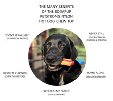Load image into Gallery viewer, The many benefits of the SodaPup Petstrong Nylon Hot Dog Chew Toy
