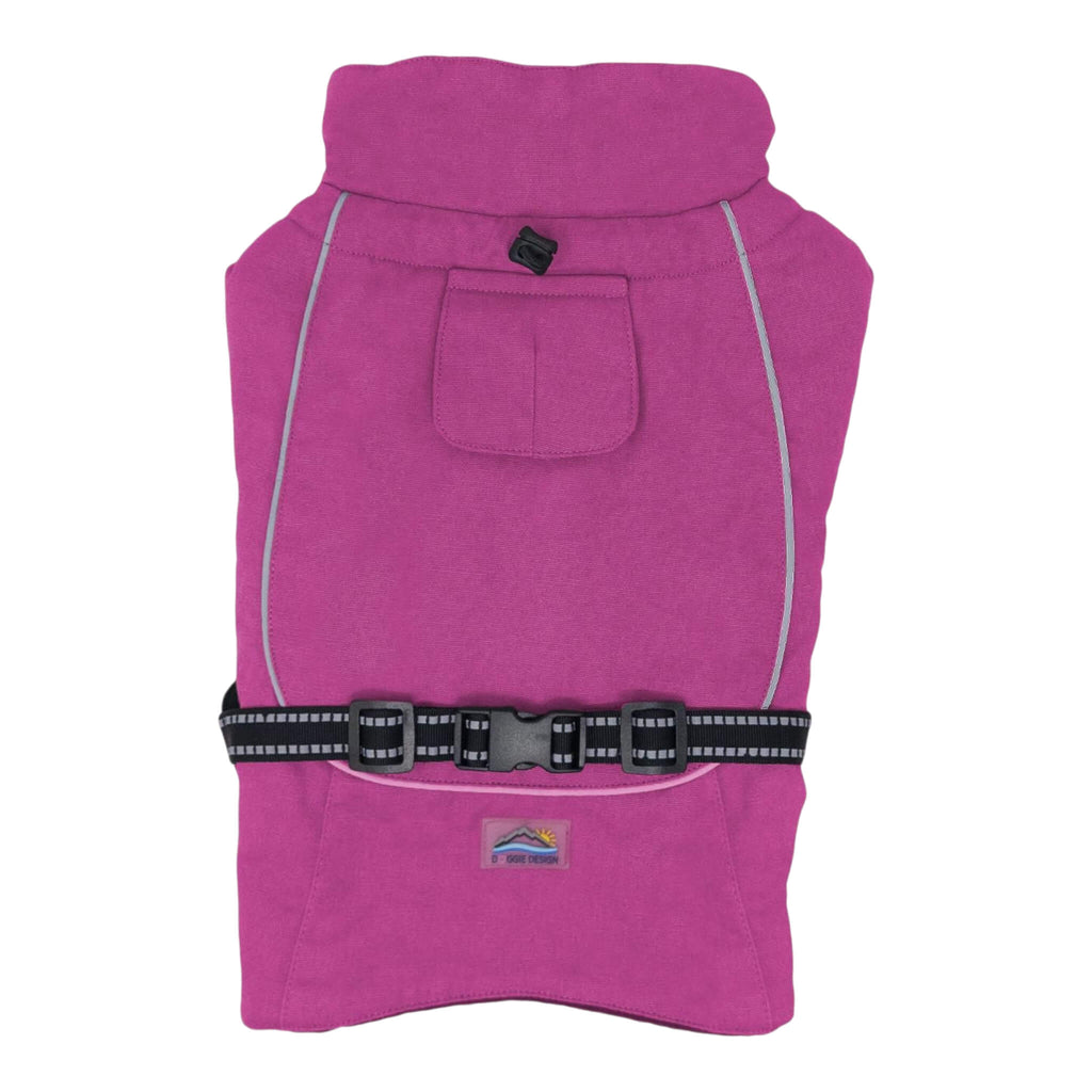 Wild Raspberry dog coat with a belt on a white background