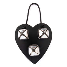 Cargar imagen en el visor de la galería, Bell Door Hanger - Black Leather Heart with Nickel Bells

