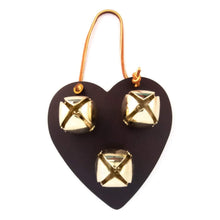 Cargar imagen en el visor de la galería, Bell Door Hanger - Burgundy Leather Heart with Brass Bells
