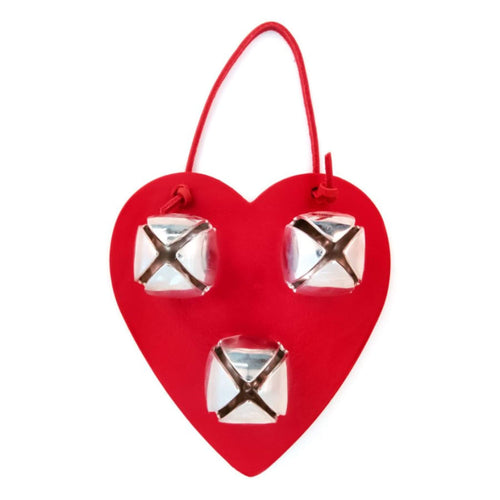 Bell Door Hanger - Red Leather Heart with Nickel Bells