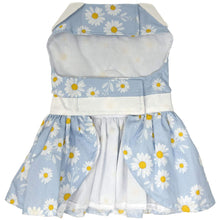Load image into Gallery viewer, Blue Daisy Dog Dress with Matching Leash - underside view

