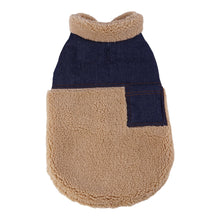 Load image into Gallery viewer, Cambridge Denim Patchwork Dog Coat features a beige fleecy fabric

