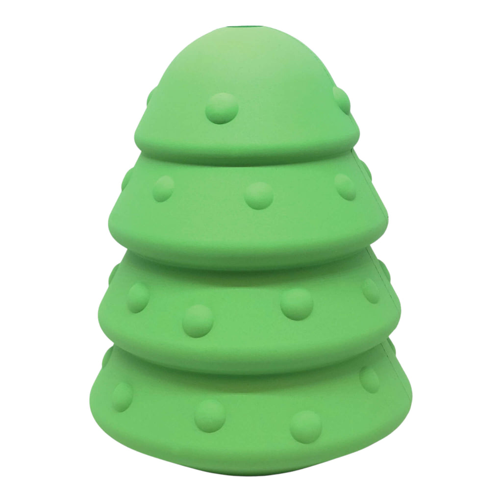 Green tree-shaped dog toy on a white background
