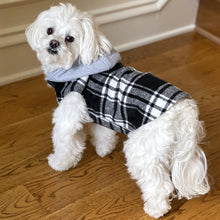 Load image into Gallery viewer, Cozy and Warm Weekender Dog Sweatshirt Hoodie in Black and White Plaid Flannel

