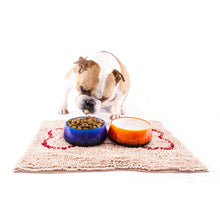 Load image into Gallery viewer, Dog eats on his Soggy Doggy Slopmat - Beige with Red Bone
