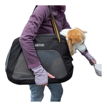 Load image into Gallery viewer, Dog fits nicely into Kurgo Explorer Dog Carrier in Black
