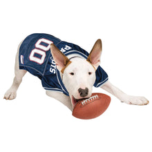 Load image into Gallery viewer, Dog is ready for some football wearing the New England Patriots NFL Dog Jersey
