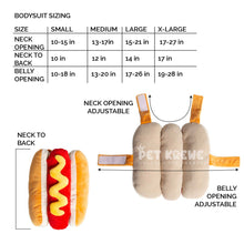 Load image into Gallery viewer, Hot Dog Costume for Dogs and Cats Size Chart
