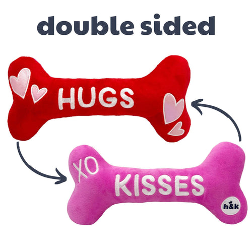 Hugs & Kisses Plush Dog Bones are double-sided