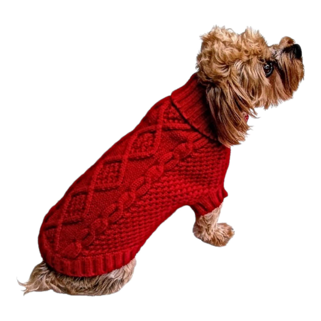 Irish Fisherman Knit Dog Sweater in Red