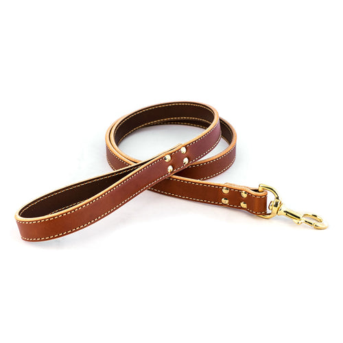Lake Country Stitched Leather Dog Leash - Tan Bridle