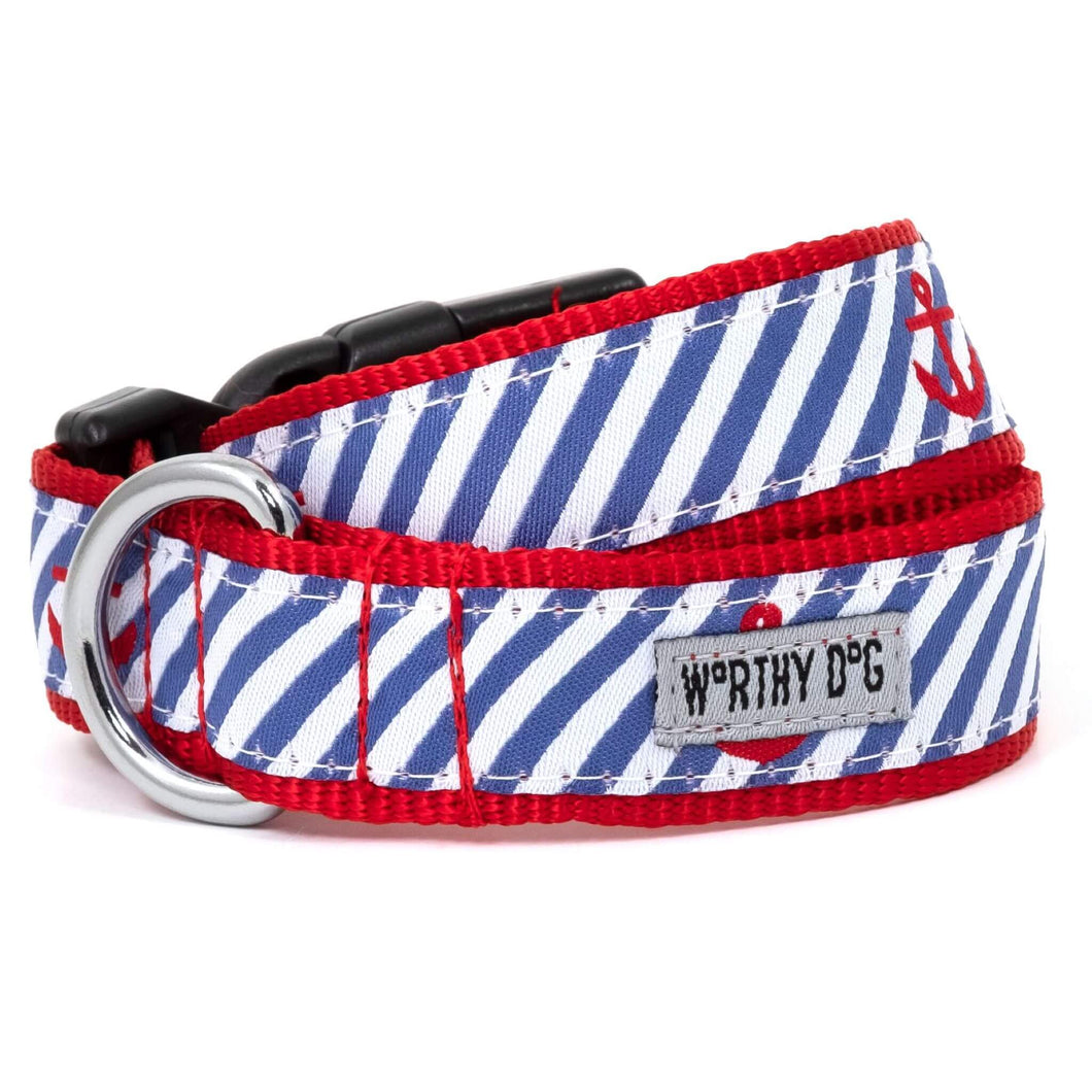 Navy Stripe Anchors Dog Collar