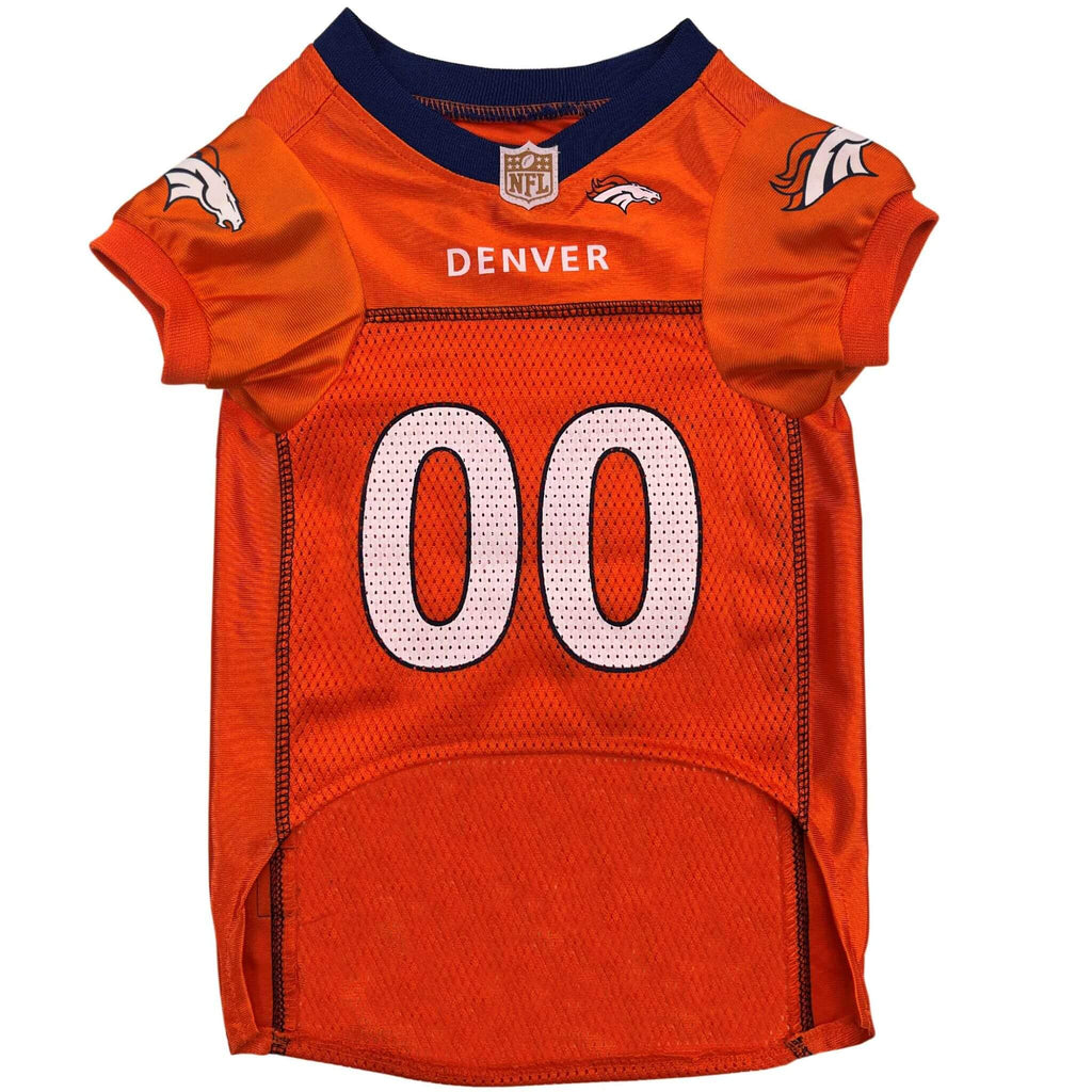 Orange Denver Broncos pet jersey on a white background
