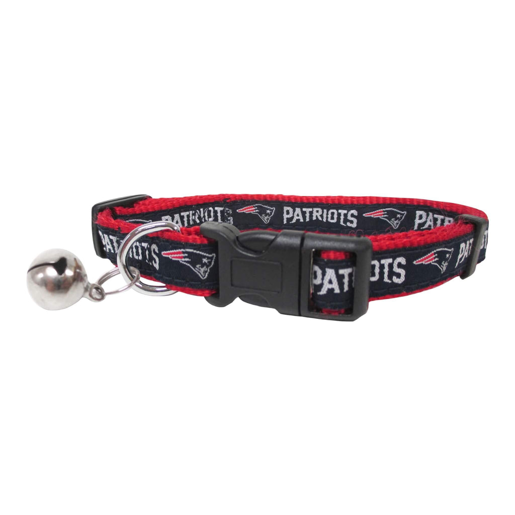 Cat collar with New England Patriots logo on a white background
