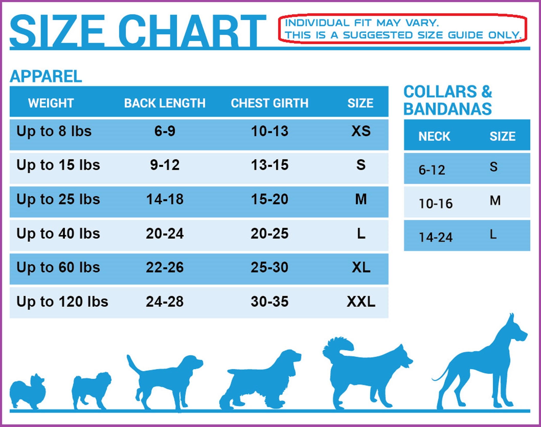 Pets First Company Size Chart