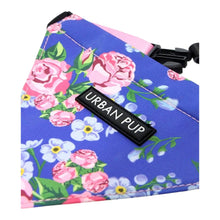 Cargar imagen en el visor de la galería, Pink and Blue Floral Burst Dog Bandana fabric close-up
