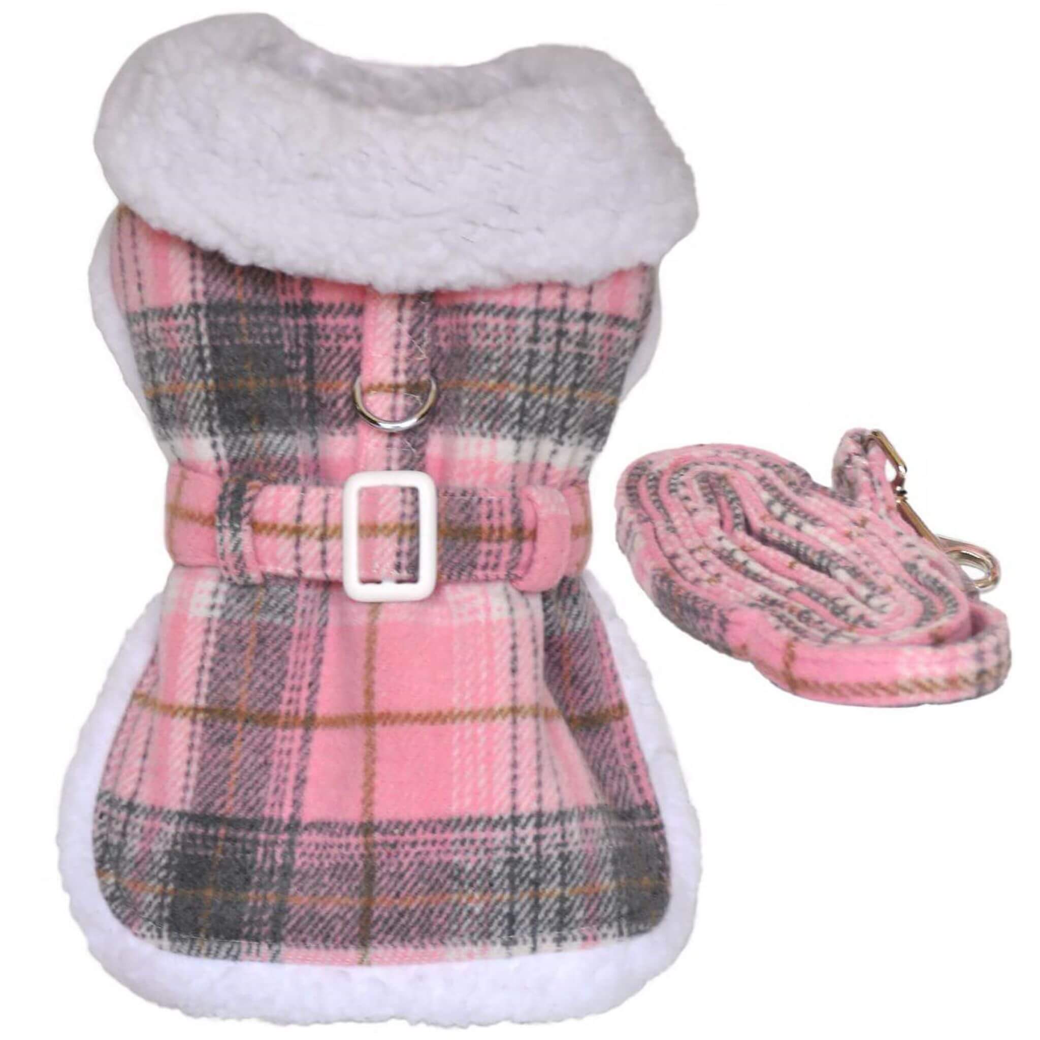 Dog Harness Pink Plaid Dog Coat Affordable Luxury Sherpa-Lined Dog