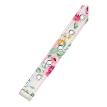 Load image into Gallery viewer, Pink Floral Cascade Fabric Dog Collar features chrome eyelets
