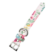 Load image into Gallery viewer, Pink Floral Cascade Fabric Dog Collar - flat view
