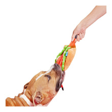 Load image into Gallery viewer, Playing tug with the Max&#39;s Maine Lobster Roll Plush Dog Toy
