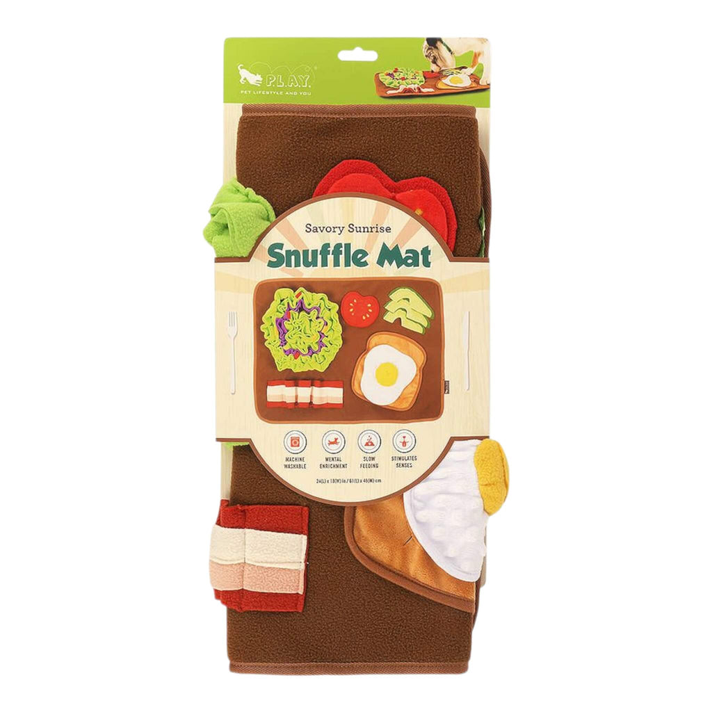 Snuffle mat packaging with food-themed design on a white background