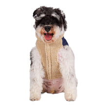 Load image into Gallery viewer, Smiling dog wears Cambridge Denim Patchwork Dog Coat
