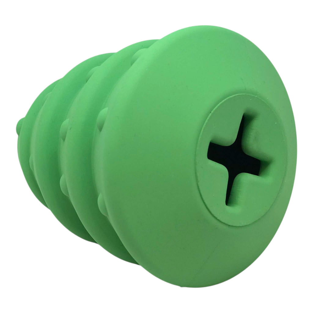 Green rubber Christmas Tree dog toy on a white background