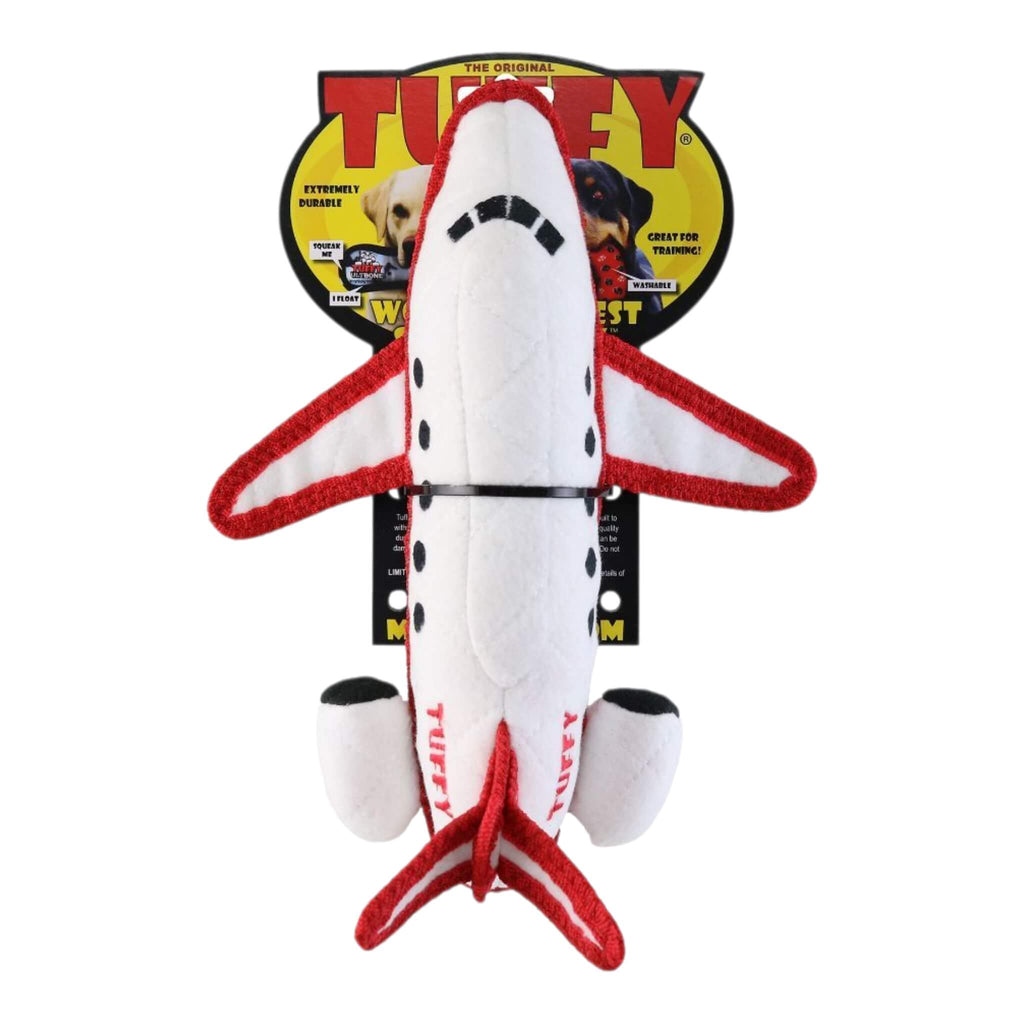 Dog airplane toy with red and white colors on a white background
