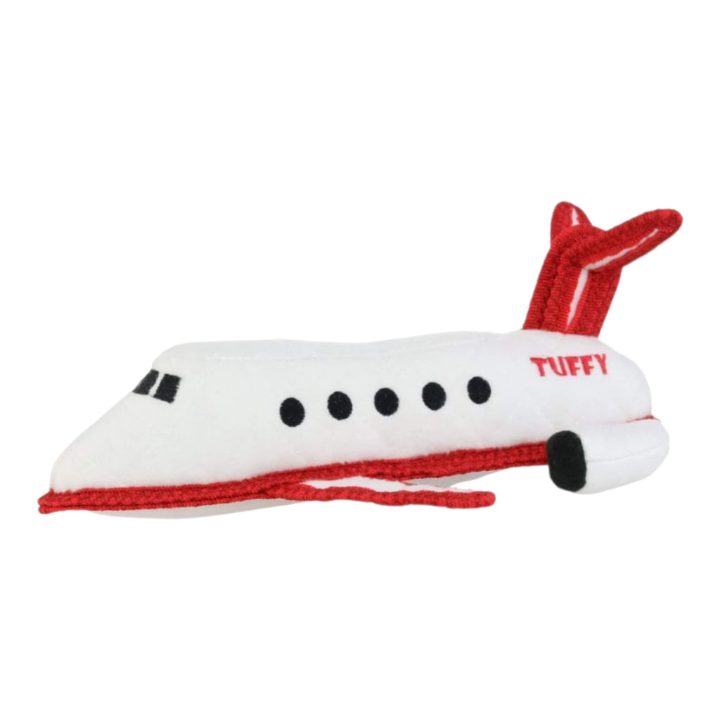 Plush airplane toy with 'Tuffy' branding on a white background