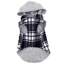 Load image into Gallery viewer, Weekender Dog Sweatshirt Hoodie in Black and White Plaid Flannel - Chest View
