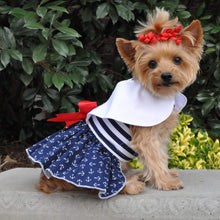 Load image into Gallery viewer, Yorkie models Nautical Dog Dress with Matching Leash
