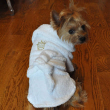 Load image into Gallery viewer, Yorkie models White Gold Crown Cotton Dog Bathrobe
