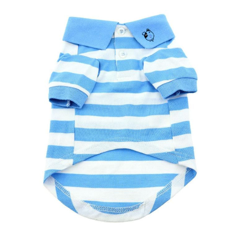 Blue Niagara and White Striped Cotton Polo Shirt for dogs