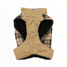 Load image into Gallery viewer, Alpine All-Weather Dog Coat in Beige Plaid underside view
