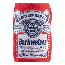 Load image into Gallery viewer, Barkweiser Beer Can Plush Dog Toy by Haute Diggity Dog close-up showing detail
