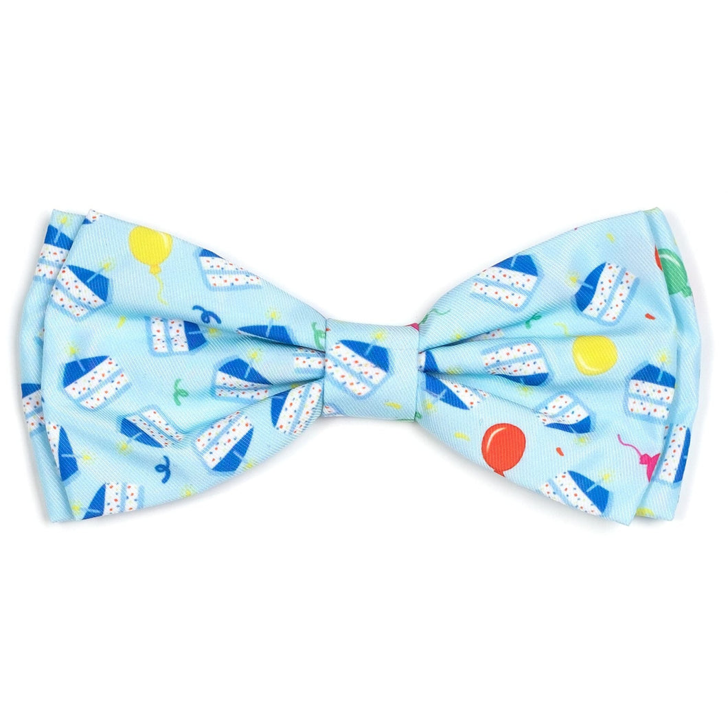 Birthday Boy Dog Bow Tie features fun cake and balloons