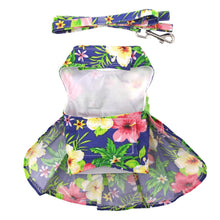 Load image into Gallery viewer, Underside view of the Blue Lagoon Hawaiian Hibiscus Dog Dress
