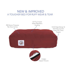 Load image into Gallery viewer, Features of the Brutus Tuff Pet Napper in Dark Red
