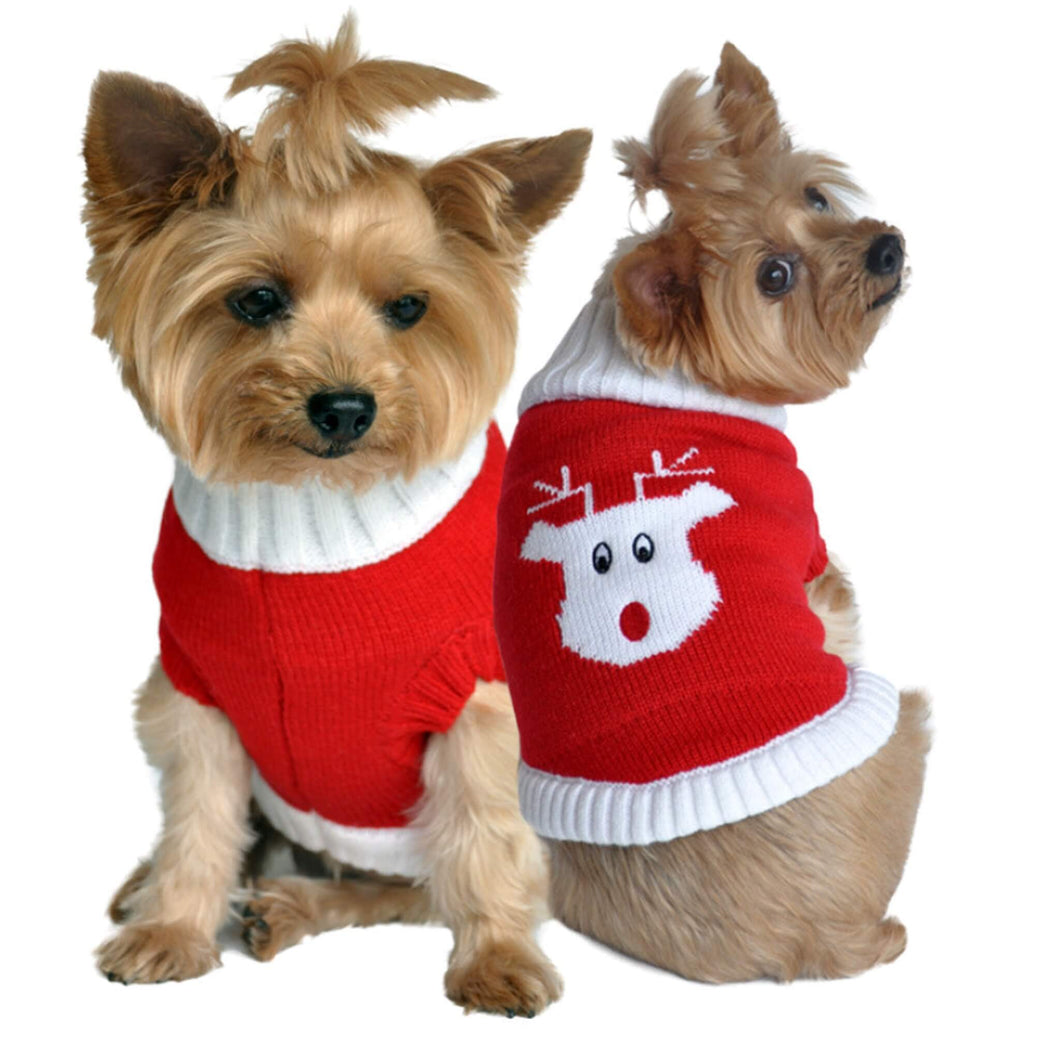 Combed Cotton Red Rudolph Dog Sweater
