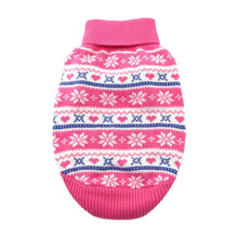 Load image into Gallery viewer, Combed Cotton Snowflakes and Hearts Dog Sweater in Pink

