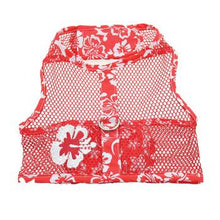 Cargar imagen en el visor de la galería, cool-mesh-dog-harness-hawaiian-hibiscus-red-close-up
