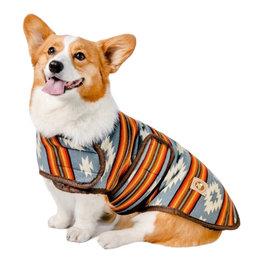 Corgi Wears Denim Southwest Blanket Dog Coat