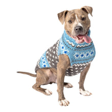 Load image into Gallery viewer, Dapper Dog Wears Light Blue Fair Isle Dog Sweater

