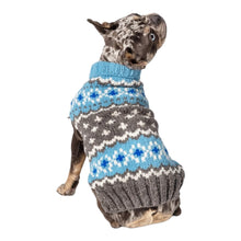 Load image into Gallery viewer, Dapper Pit Bull Wears Light Blue Fair Isle Dog Sweater
