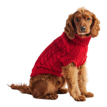 Load image into Gallery viewer, Dog is Warm and Cozy Wearing Chalet Dog Sweater in Red
