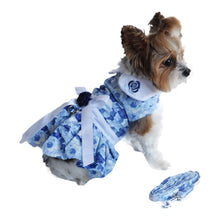 Load image into Gallery viewer, Blue Rose Harness Dress for Dogs with Matching Leash
